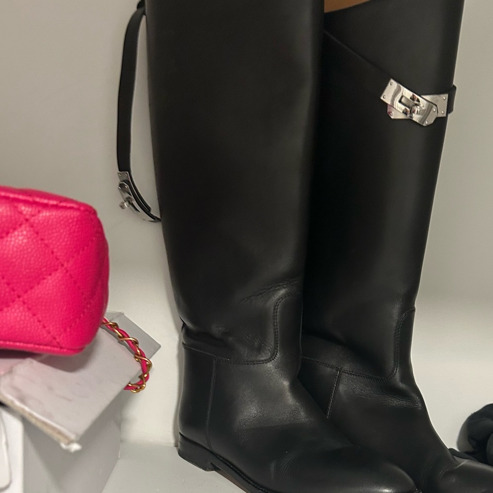 Hermes Black Over the Knee Leather Boots